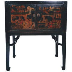 Antique Chinese Black Lacquered Cabinet on later stand