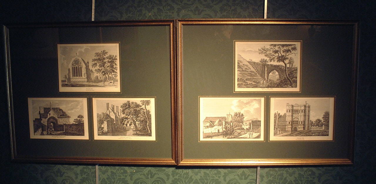 A set of six late 18th century Engravings of Essex by Hooper now framed in two frames. The subjects are, Plashey Castle, Waltham Abbey, two views of Netherhall, Tiltey Abbey and the Abbey of Stratford, Langthorne.