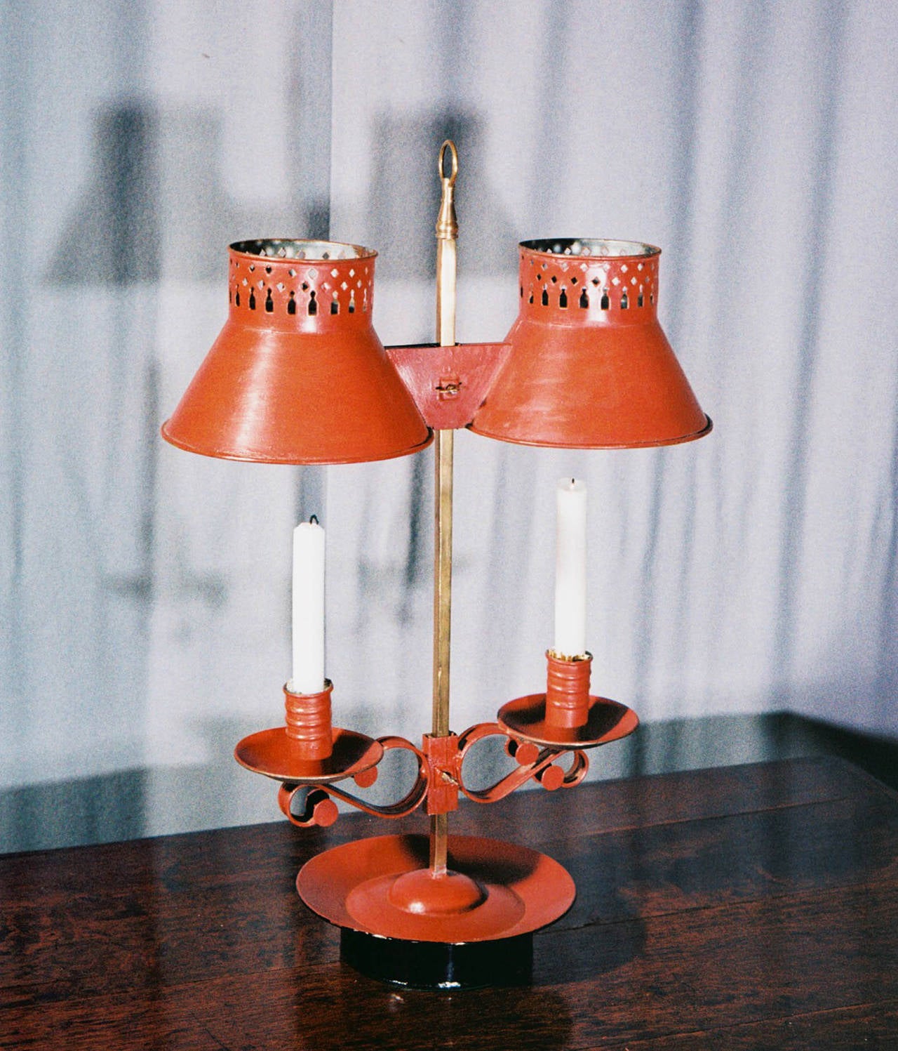 Early 19th Century Toleware and Brass Double Desk Lamp
