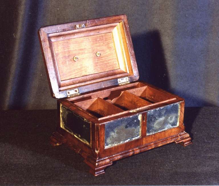 18th Century Figured Walnut and Mirrored Panel Tea Caddy For Sale 1