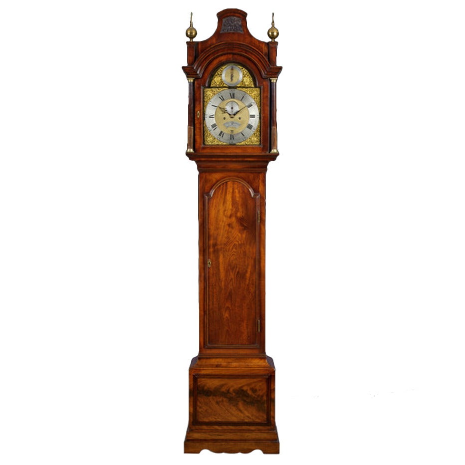 Chippendale Period Mahogany Longcase Clock For Sale