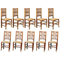 Set of Ten Spindle Back Rush Seated Dining Chairs