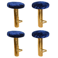 Set of Four Rare Heavy Polished Brass Tilted Bar Stools 12