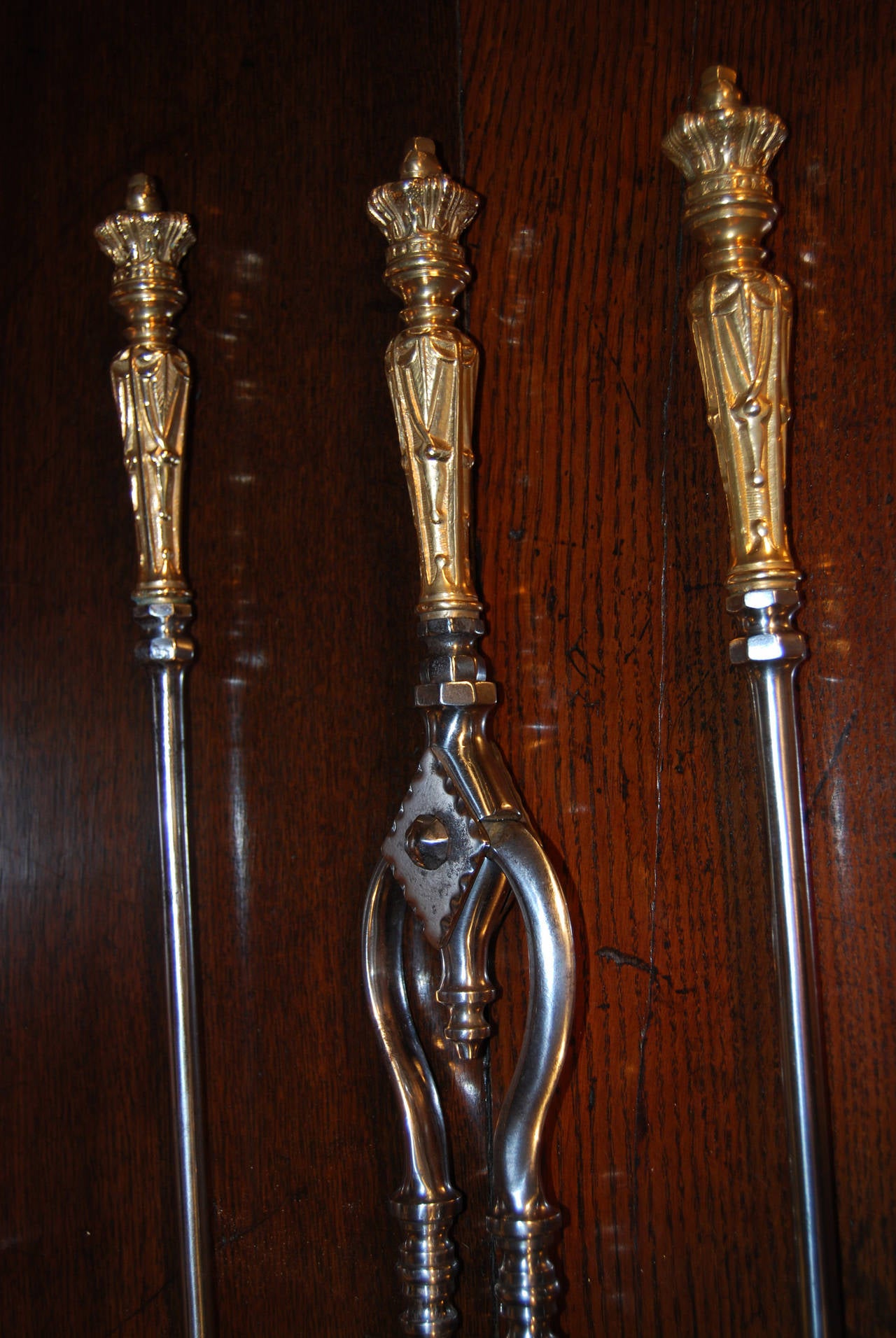 Victorian Set of Mid-19th Century Steel and Brass Fire Irons For Sale