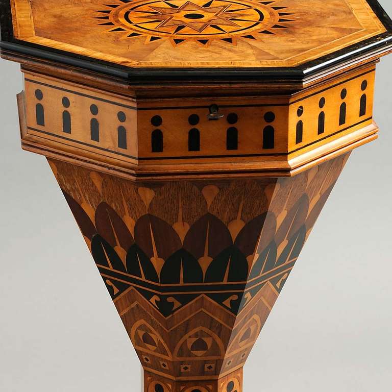 British A mid 19th century English work table with geometric inlaid design For Sale