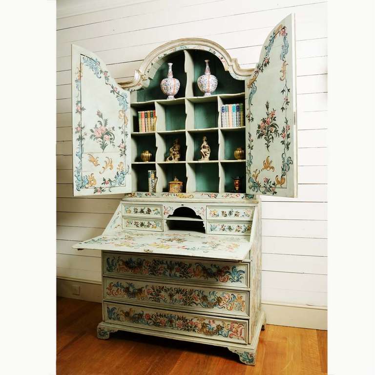 Late 18th Century A North Italian painted bureau bookcase  For Sale