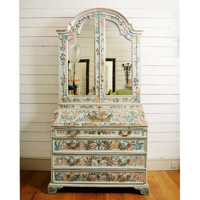 A North Italian painted bureau bookcase