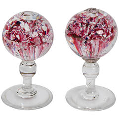 Antique Pair of Lobed Glass Decorative Paper Weights