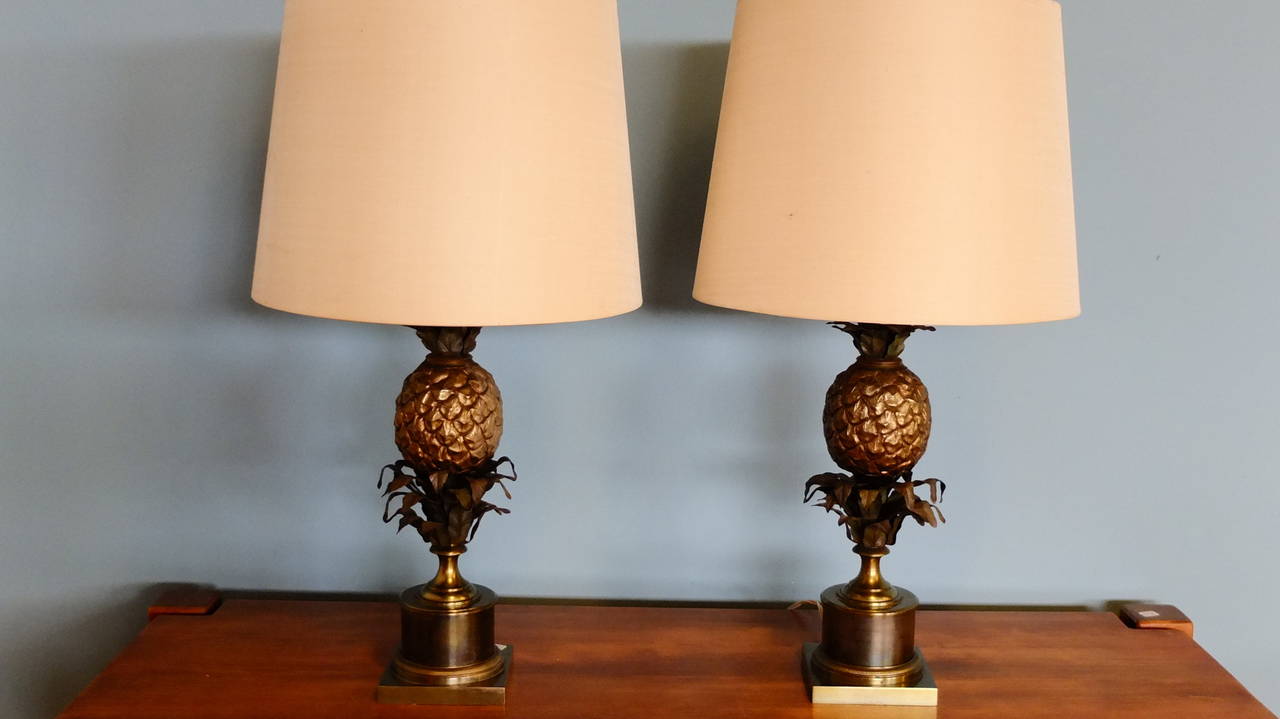A famous and beautiful Maison Charles pair of lamp made of bronze modele Ananas