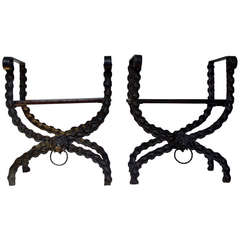 1940s Pair of Iron Curule Neoclassic Stools