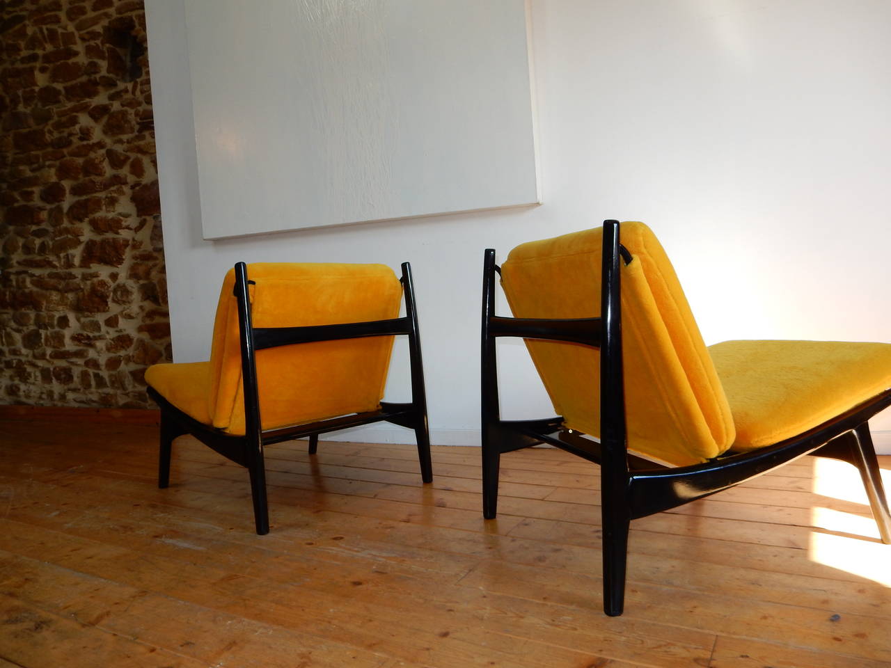 Lacquered A  Pair Of Joseph-Andre Motte Armchair Edited By Steiner