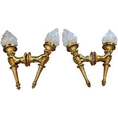 Set Of 4 Bronze 1940 Sconces