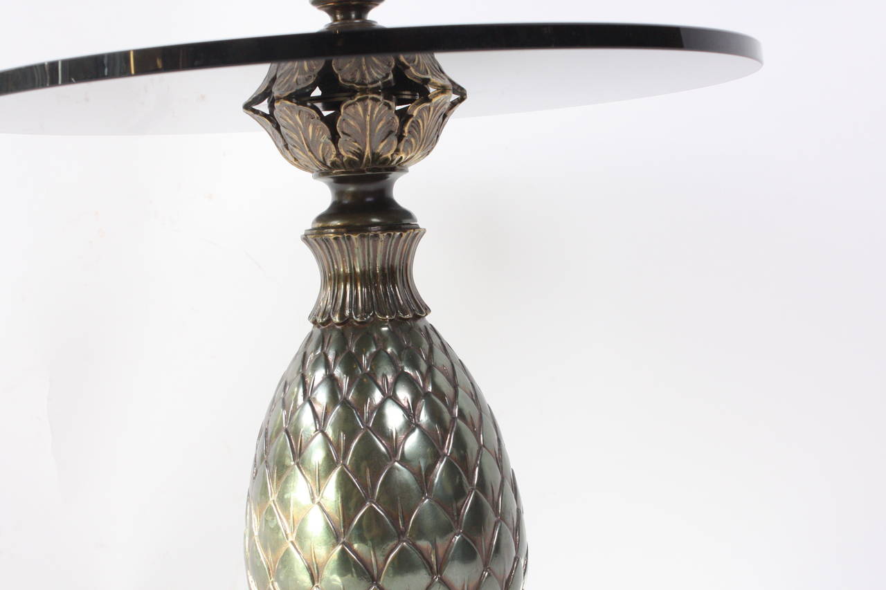 Belgium 1970s Brass and Glass Floor Lamp with Table 2