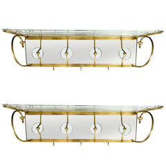 Italian Pair of Glass, Brass and Mirror Coat Racks