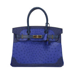 Hermès Guillies Birkin 30cm Ostrich 3 Blues Gold Hardware