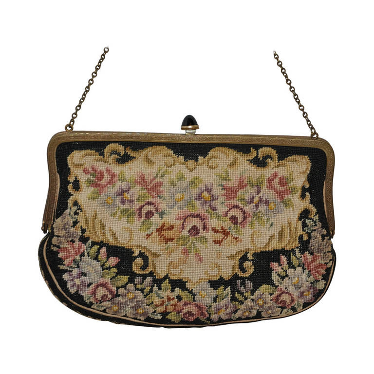 Multi-Colored Floral Hand-Done Tapestry Handbag