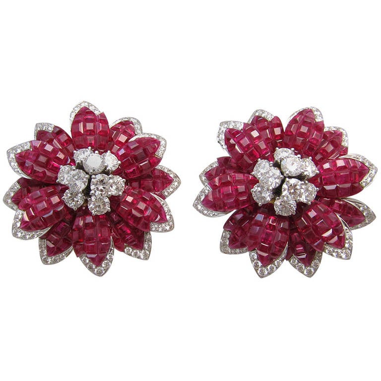 Alletto Brothers Mystere Style Ruby Diamond Ear Clips