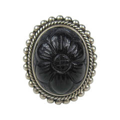 Stephen DWECK carved Blue Gold stone Flower sterling ring New Old stock 4
