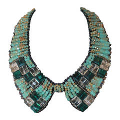 Vintage Barney's Teal Beaded Collar Necklace