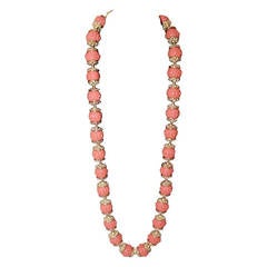 Retro Lanvin Gold Carved Coral Necklace