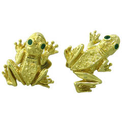 Massive Kurt Wayne Emerald Gold Frog Cufflinks