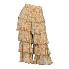 Valentino Silk Floral Ruffle Tiered Pants