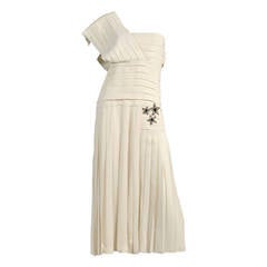 Bernard Perris Pleated One-Shoulder Gown with Beaded Stars