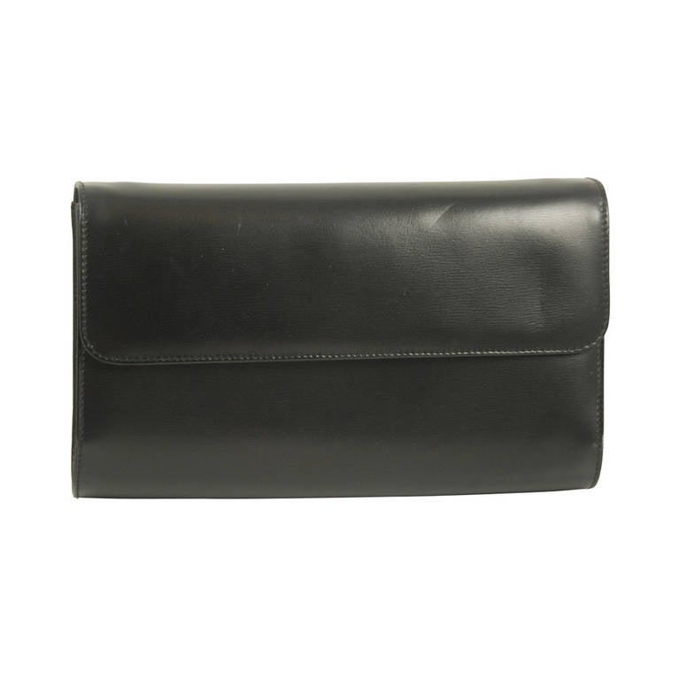 1980s Gucci Black Leather Clutch/Shoulder Bag