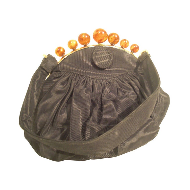 1940s Koret Moire Evening Bag With Faux Amber Beads