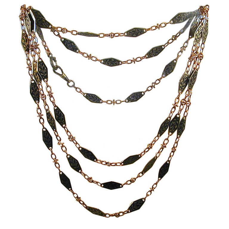 Antique Gold and Niello Watch Chain or Long Guard