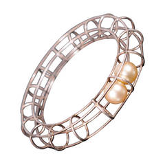 Sterling Cage Bracelet with Rolling Pearls