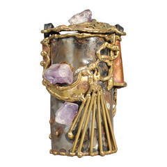 Vintage Brutalist Copa Collection Brass + Amethyst Cylindrical Purse