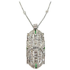 Emerald Diamond Platinum Geometric Panel Pendant