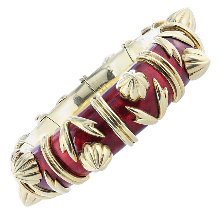 Tiffany & Co. Schlumberger Red Paillonne Enamel Bracelet