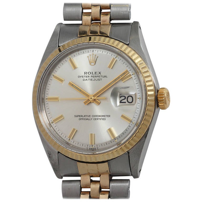 Rolex Stainless Steel and Yellow Gold Datejust Wristwatch circa 1970 Ref 1601