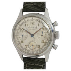 Retro Breitling Stainless Steel Premier Chronograph Wristwatch circa 1950s
