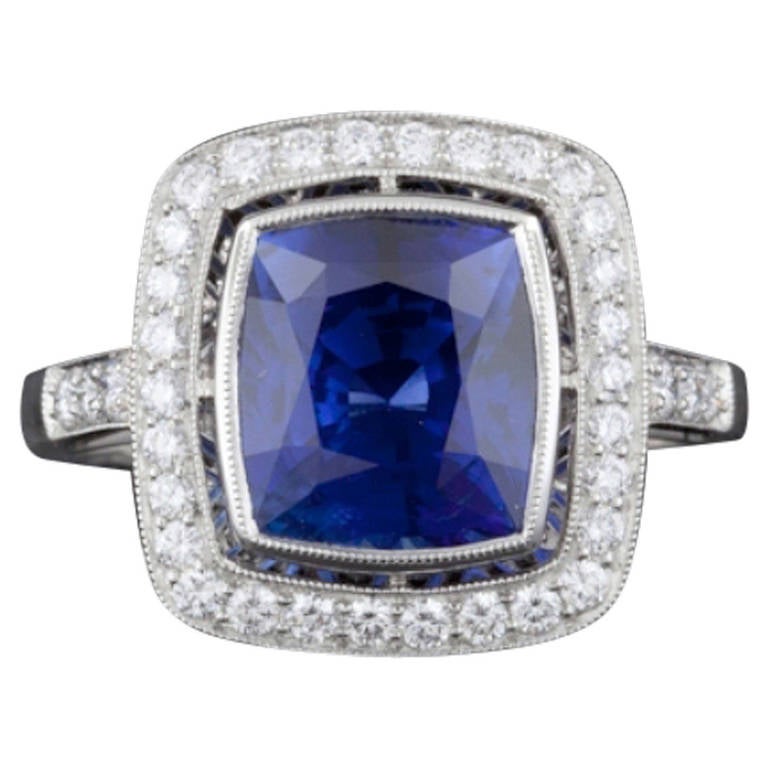 Cushion Cut No Heat Sapphire Ring