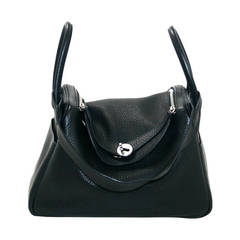 Hermes 30 cm Black Clemence Lindy Bag with Palladium