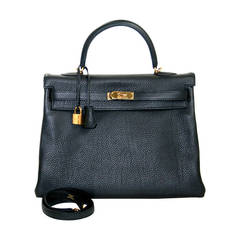 Hermès Black Clemence 35 cm Kelly Bag AKA Plomb