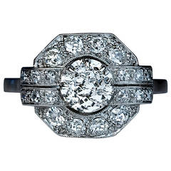 French Art Deco Diamond Platinum Ring 1920s