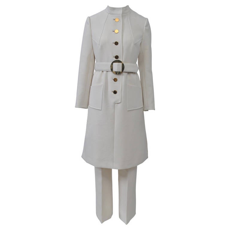 1970s White Wool Tunic Dress and Pants