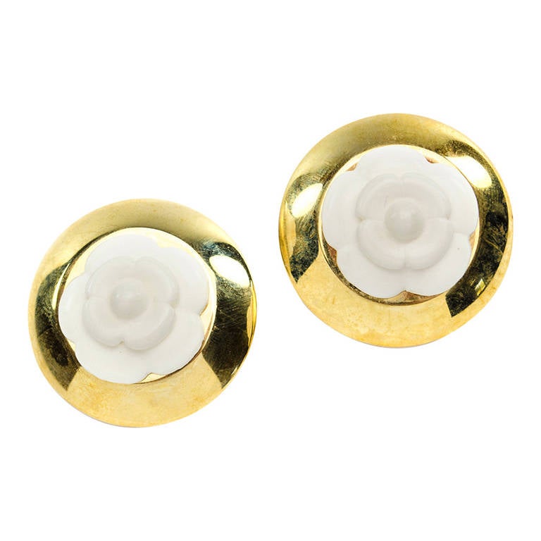 Chanel Camellia Floral Vintage Earrings For Sale