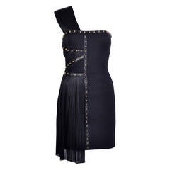 VERSACE One Shoulder Black Studded Dress 8