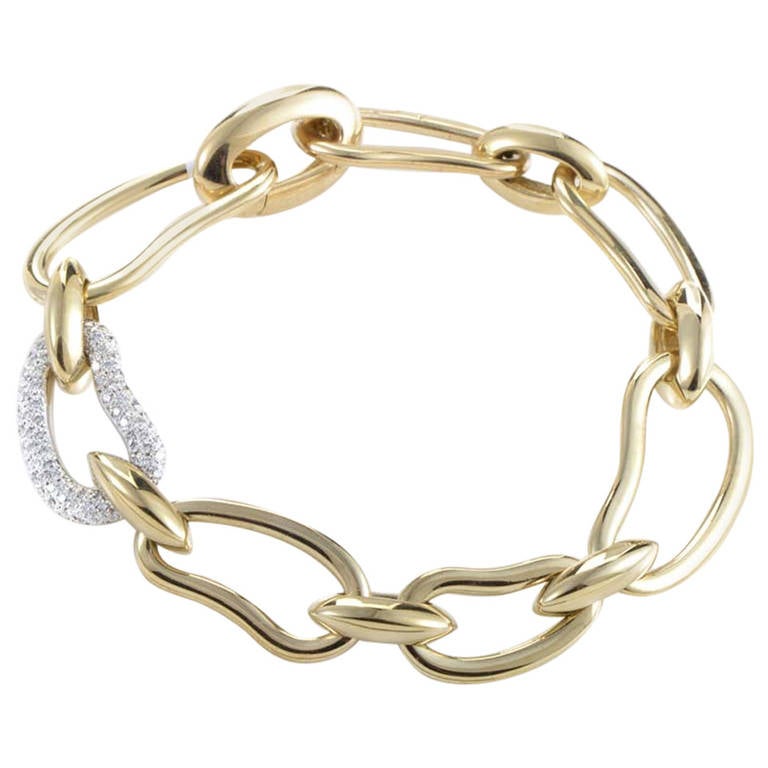 Pomellato Yellow and White Gold Pave Link Bracelet