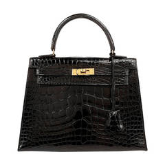 Hermes Black Crocodile Kelly Bag - 25cm