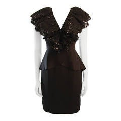 Striking Vicky Tiel Black Sequined and Ruffled Open Back Cocktail Dress