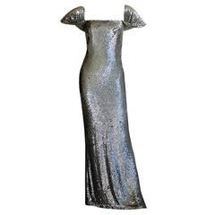 Bill Blass Haute Couture Silver Sequin Vintage Mermaid Gown New w/ Tags $7, 250