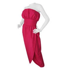 Circa 1970 Lanvin Haute Couture Silk Fuchsia "Petal" Gown