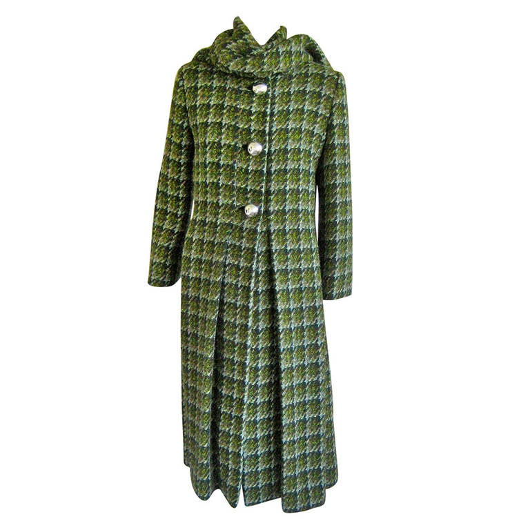 1960s Pauline Trigere Green Wool Tweed Coat For Sale