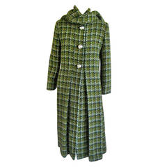 1960s Pauline Trigere Green Wool Tweed Coat